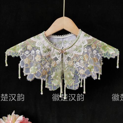 精品珍珠领围云肩新中式刺绣马面裙云肩珍珠汉服假领成人领围44