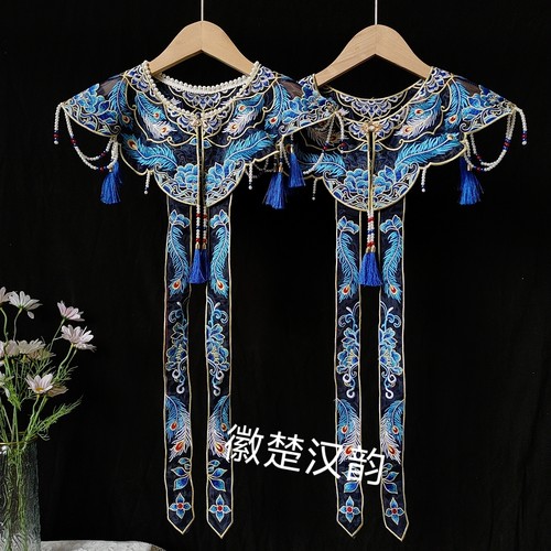 汉服凤羽云肩蓝纱刺绣款学士服新中式百搭国风绣花假领原创领围50