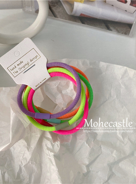 Mohe超美韩国荧光色系~ins基础皮筋发圈时尚彩色高弹发绳皮圈头绳