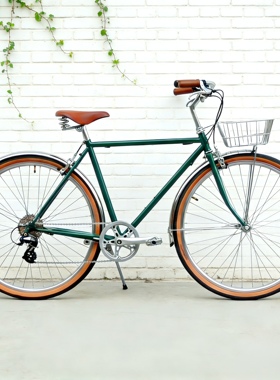 DayDayBike墨绿色复古通勤自行车带车篮轻便车上下班旅行代步单车