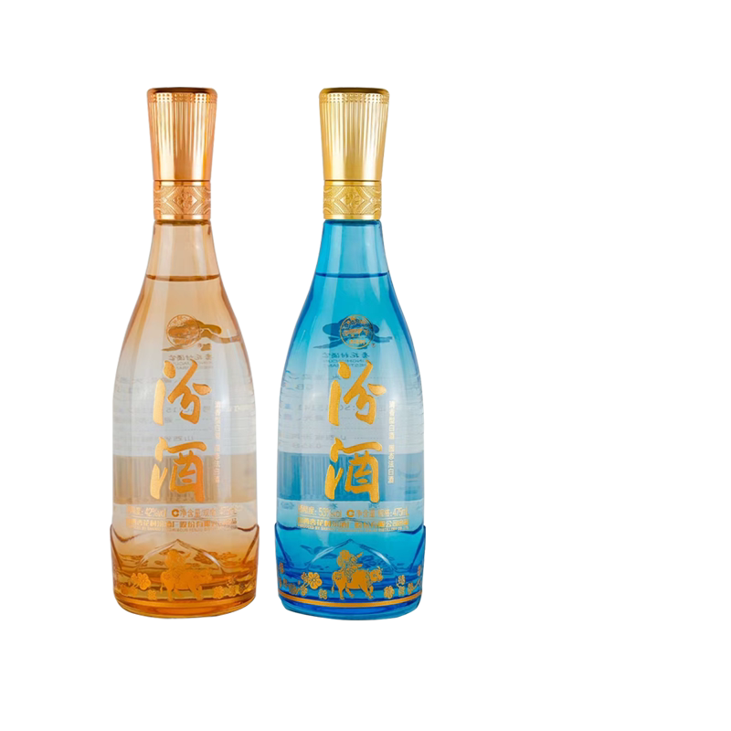 汾酒杏花村牧童水晶汾玻汾口粮酒42度+53度各一瓶475ml*2瓶白酒