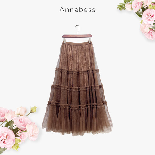 重工丝绒压褶网纱半身裙