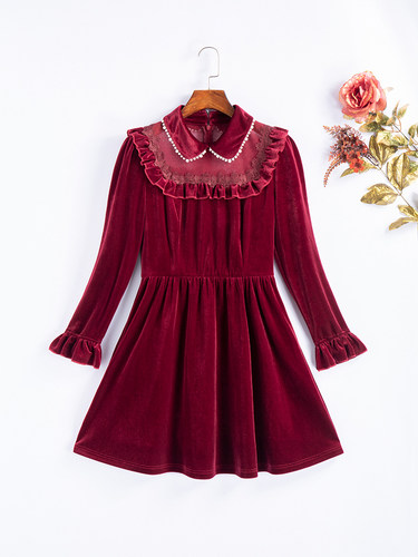 annabess珍珠甜美丝绒连衣裙