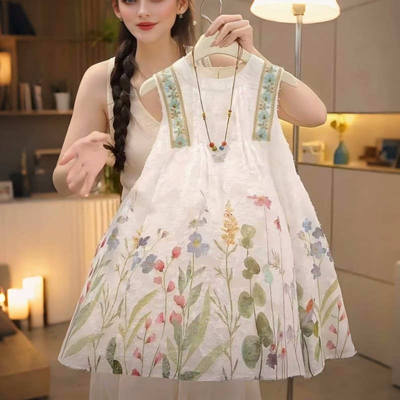 女童连衣裙夏季2025新款儿童波西米亚裙子夏装女孩无袖背心裙洋气