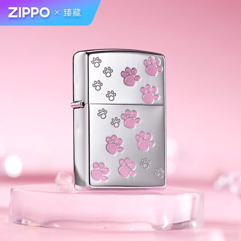 zippo打火机粉色猫爪官方正品煤油防风可爱风浪漫告白礼物送男友