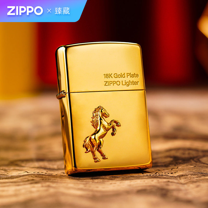 ZIPPO打火机福运金马金色贴章煤油防风官方正品男士本命新年礼物