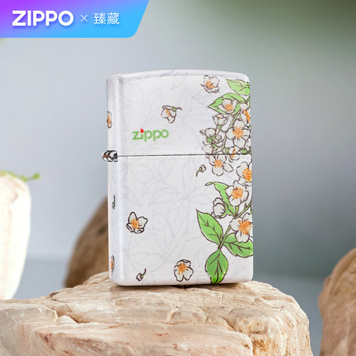 zippo打火机亮漆彩印春绘茉莉