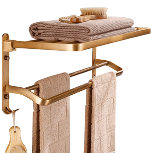 毛巾架仿古太空铝酒店卫生间置物架壁挂欧式浴室折叠浴巾架免打孔
