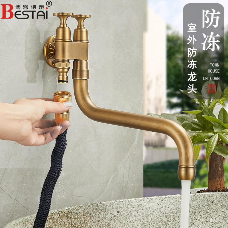 仿古复古户外防冻水龙头入墙全铜