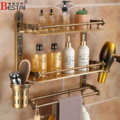免打孔欧式 毛巾架仿古浴室卫生间多功能双层置物架壁挂卫浴挂件