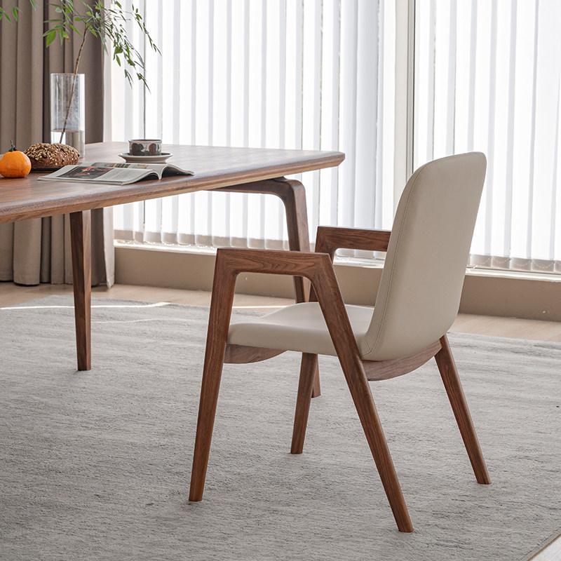 纯实木餐椅扶手椅子靠背椅黑胡桃木原木现代简约茶椅家用家具YZ33