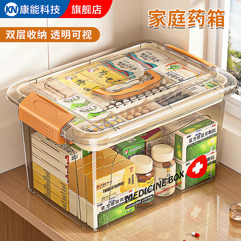 多层药箱家庭装常备用药医疗箱小号儿童药品透明分类收纳盒大容量