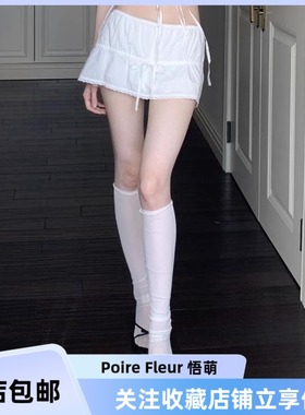 PoireFleur纯欲穿搭天鹅绒小腿袜中筒过膝袜学院薄款短袜