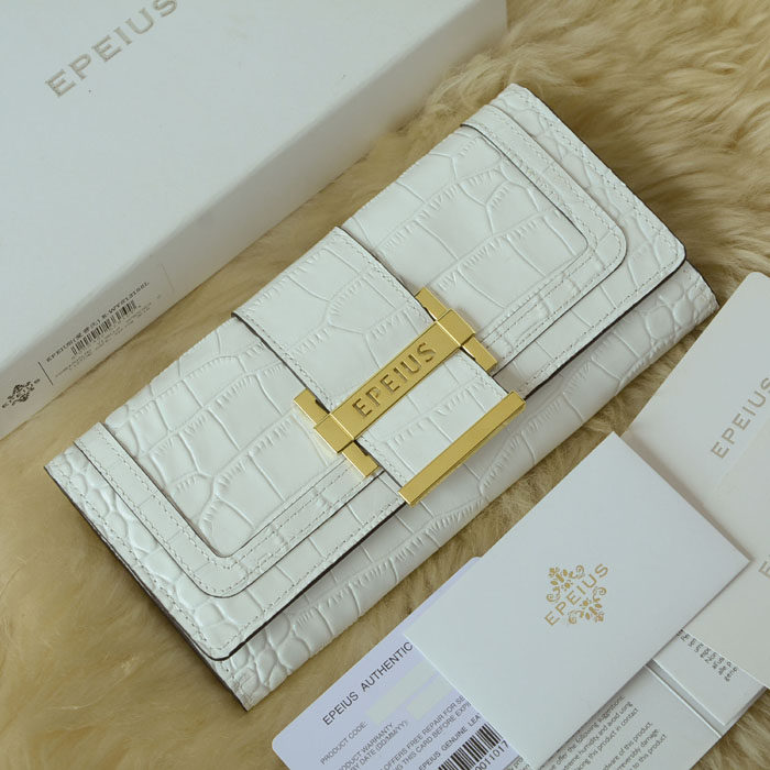 epeius真皮皮夹 ins风钱包 唯美白色鳄鱼纹全头层牛皮
