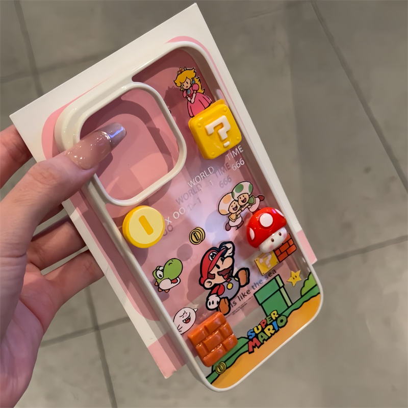 游戏马里奥适用苹果16手机壳大孔iPhone16promax高级感13/14新款彩色软边亚克力情侣15pro防摔保护16promax套