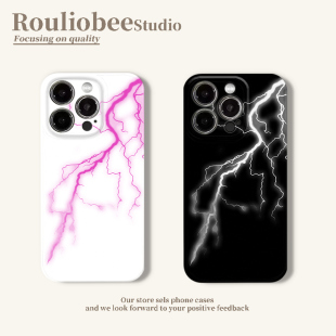 ins风白底闪电适用苹果15promax手机壳16pro华为mate60新款 vivos19x100超火小米14套 pura70菲林壳OPPOReno12