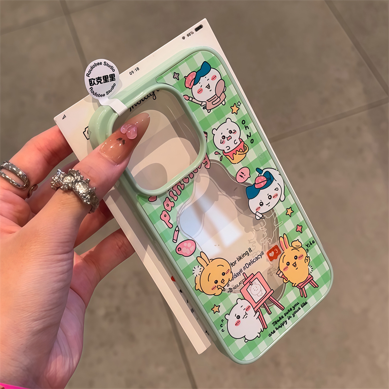 绿色吉伊卡哇适用iphone16promax手机壳苹果14pro新款15Pro彩色软边亚克力13pro情侣12防摔16Plus透明硅胶套