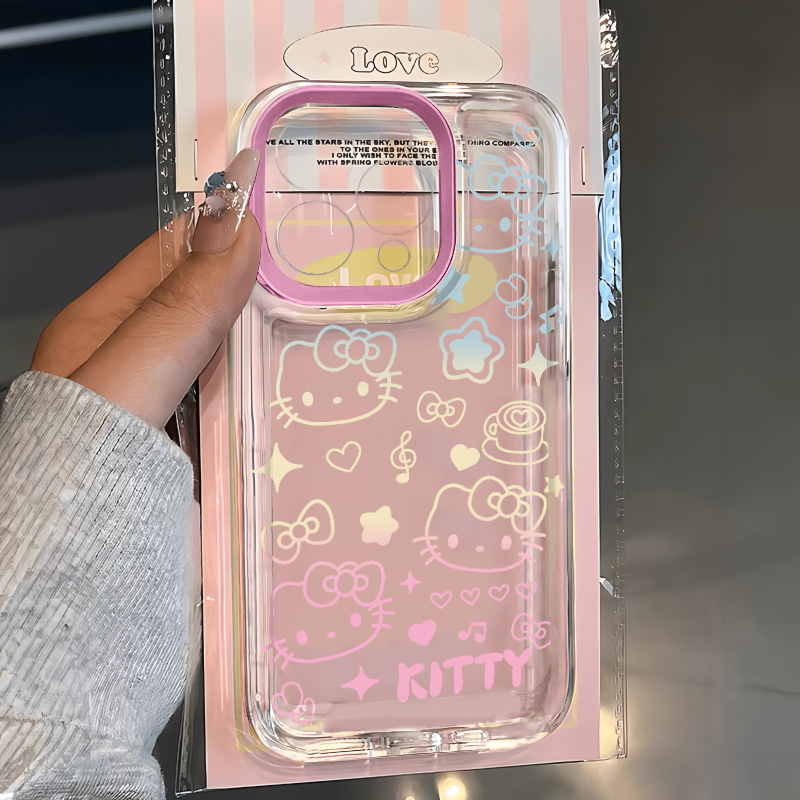 线条KITTY猫适用苹果13/15手机壳16Promax卡通vivox200透明红米note14防摔小米15华为mate70荣耀x60硅胶OPPO