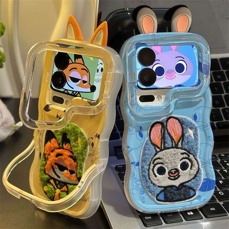 卡通尼克朱迪情侣双支架适用苹果17promax壳华为mate60pro创意pura70可爱OPPOReno14趣味vivos30高级荣耀200