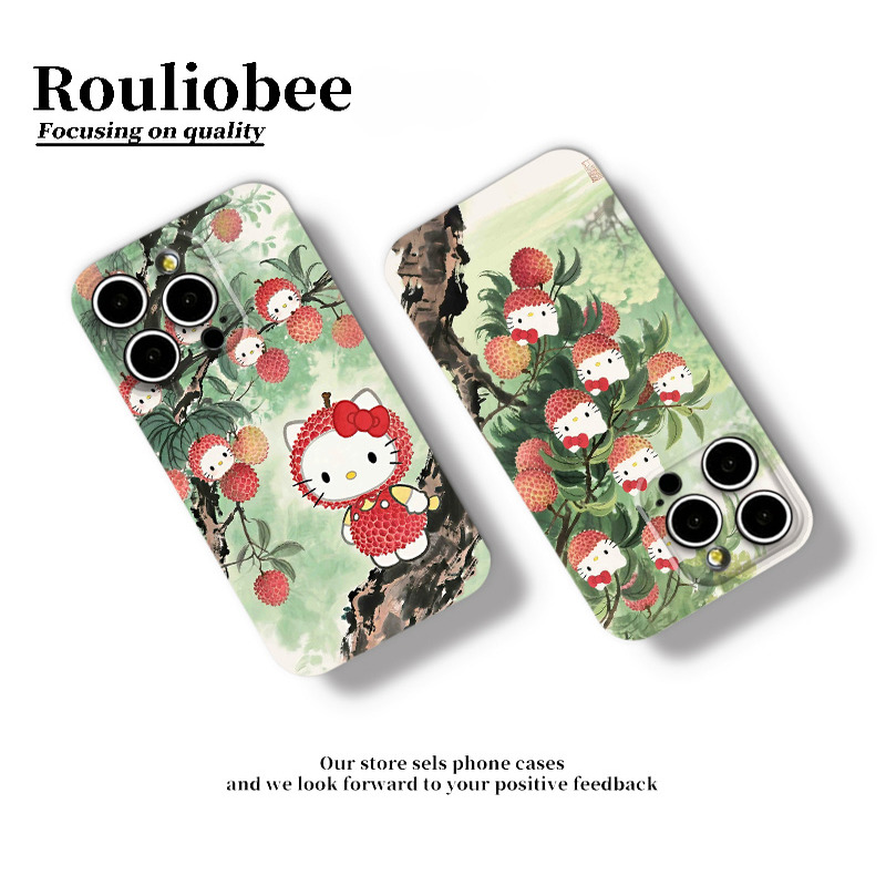 水墨荔枝小Kitty适用苹果16promax手机壳16pro华为mate70新款pura80菲林壳OPPOReno14/vivos30x200小米15超火