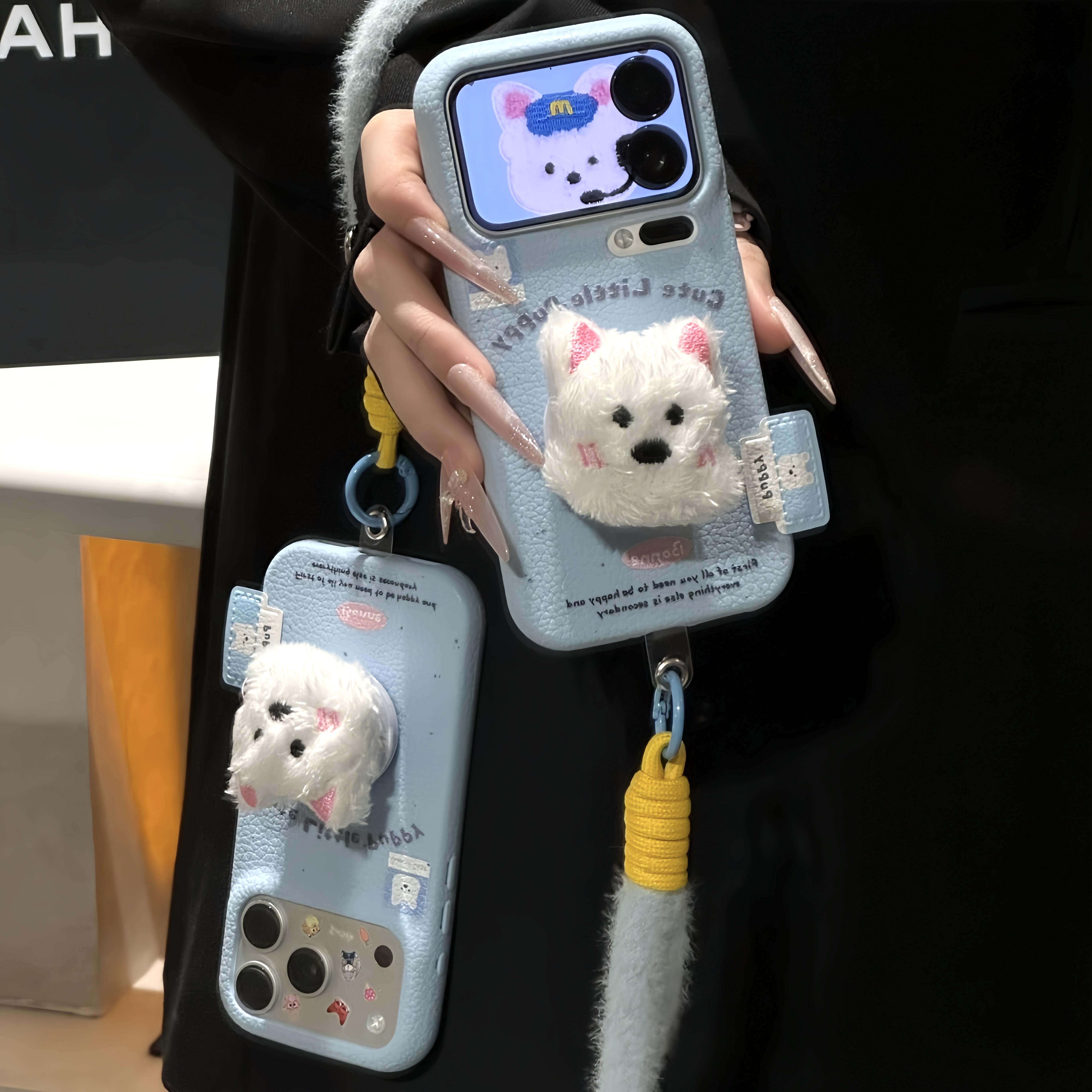 耳机西高地适用iPhone17promax苹果16毛绒挂绳手机壳vivox200新款立体贴件小米17Pro防摔皮纹tpu华为Pura80软