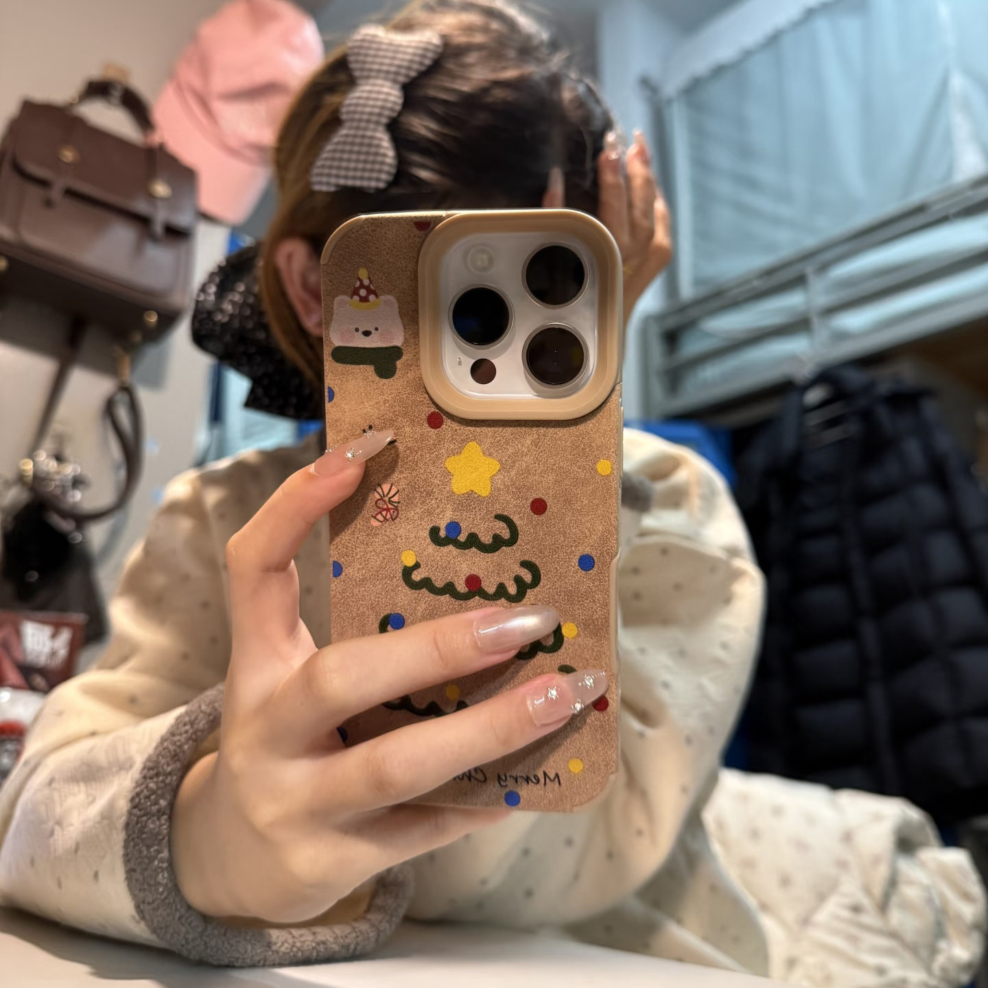 圣诞树线条适用苹果17promax手机壳16pro华为mate70新款阶梯全包贴皮OPPOReno12硅胶软vivos20Prox200小米15