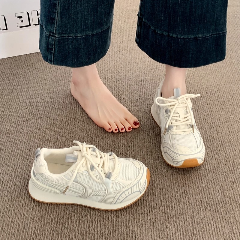 厚底德训鞋女2025夏季新款休闲板鞋小白薄爆款透气阿甘运动老爹鞋