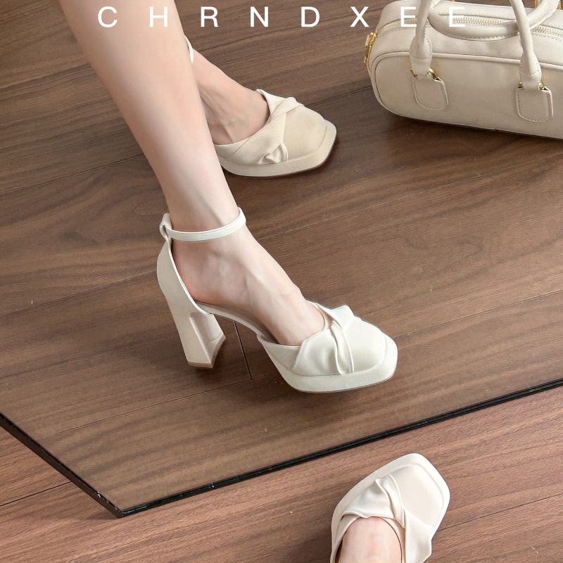 法式粗跟高跟鞋女2026春夏新款优雅气质配裙子一字带浅口玛丽珍鞋,女鞋,玛丽珍鞋,淘宝优惠券,粉丝福利购,淘宝优惠卷