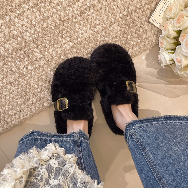 厚底包头勃肯毛毛拖鞋女外穿2025秋冬季新款居家加绒羊羔毛棉拖鞋