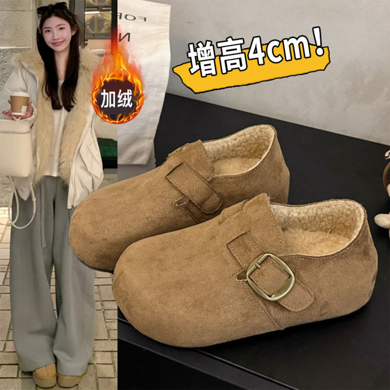 厚底加绒保暖棉鞋勃肯鞋女2025新款冬季一脚蹬毛毛鞋豆豆鞋雪地靴