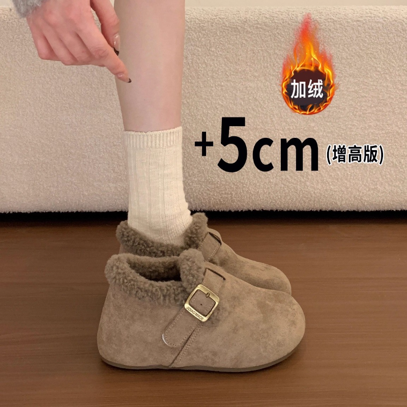 厚底加绒全包勃肯鞋女2025新款冬季内增高复古休闲保暖毛毛棉鞋子