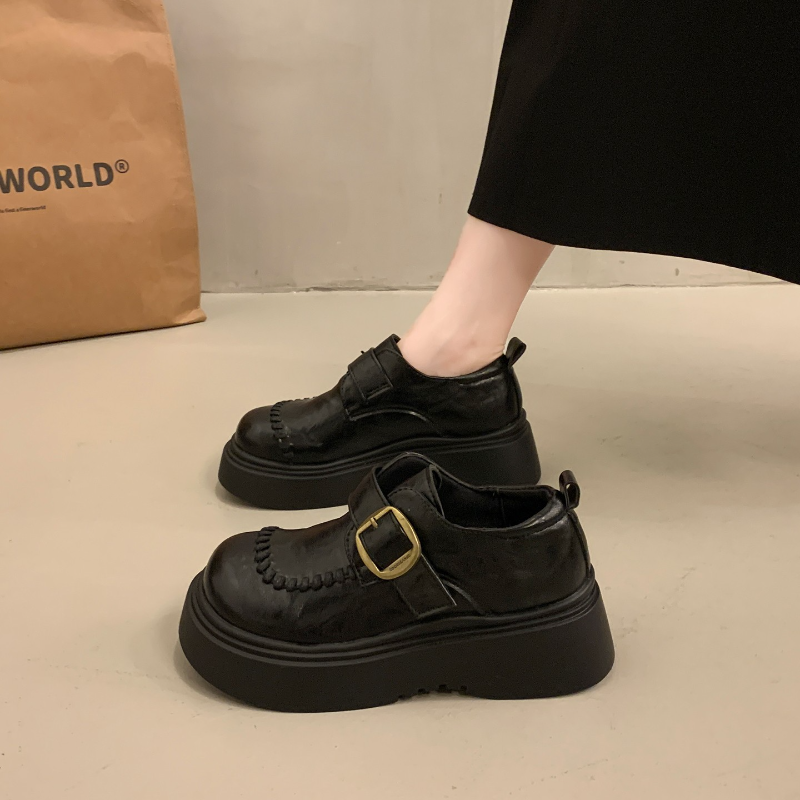 复古厚底勃肯乐福鞋女2025新款秋季增高一脚蹬丑萌大头鞋JK小皮鞋