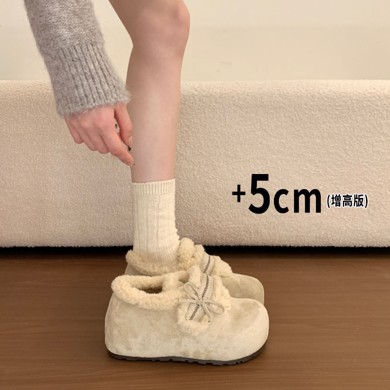 厚底勃肯鞋女2025冬季新款加绒加厚内增高一脚蹬毛茸茸保暖棉鞋子