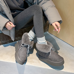 两穿中筒防水加绒加厚保暖毛毛雪地棉鞋 厚底雪地靴女2025新款 冬季