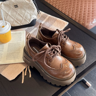 厚底英伦小皮鞋女款2026春季新款布洛克大头单鞋配裙子增高乐福鞋