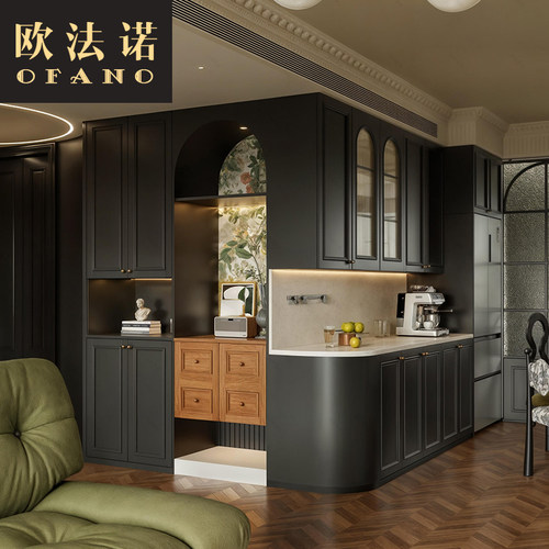 全屋定制法式复古黑色餐边柜入户柜全屋空间整装定制工厂定做