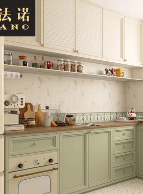 全屋定制法式复古绿橱柜厨房岛台吊柜别墅全屋空间定制工厂定做