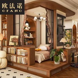 全屋定制中古风莫奈花园榻榻米客厅衣柜卡座定制整屋空间工厂定做