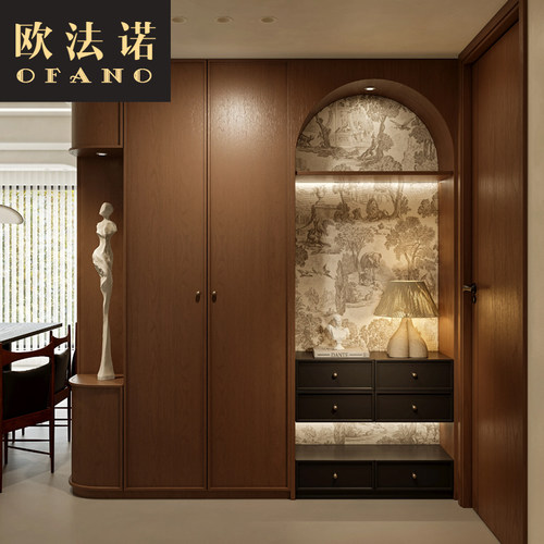 全屋定制法式中古实木入户玄关换鞋凳定制全屋工厂定做
