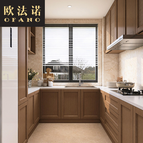 全屋定制中古风橱柜厨房岛台吊柜别墅全屋空间定制工厂定做