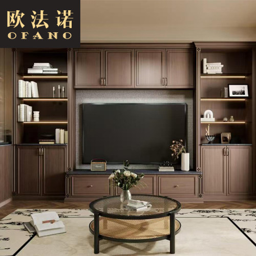 全屋定制中古美式实木电视柜背景墙护墙全屋整装空间定制工厂定做