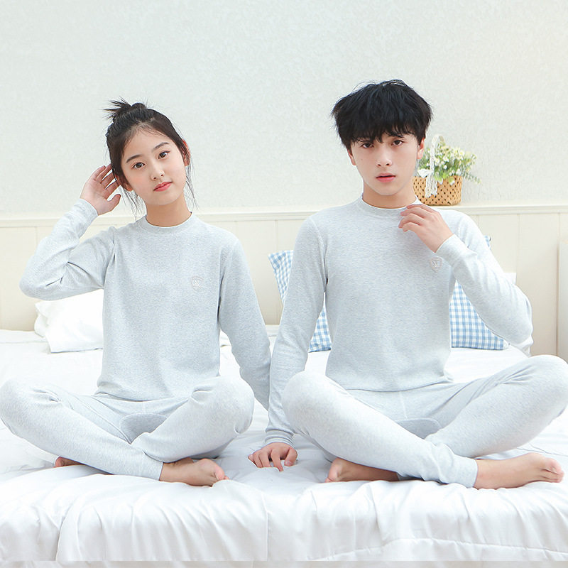 青少年秋衣秋裤舒绒男童保暖内衣打底棉毛衫女纯棉家居服儿童睡衣