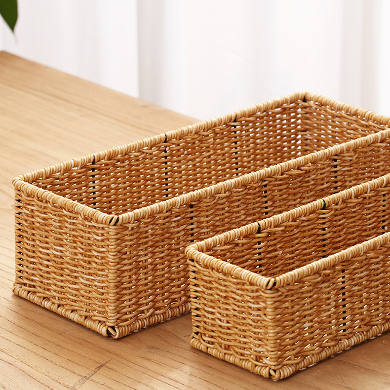 手工仿藤编织收纳篮化妆品零食水果浴室桌面收纳筐盒