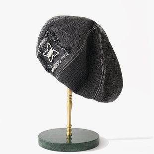 牛仔贝雷帽女春覆古八角帽夏季透气画家帽百搭显脸小休闲帽0320r