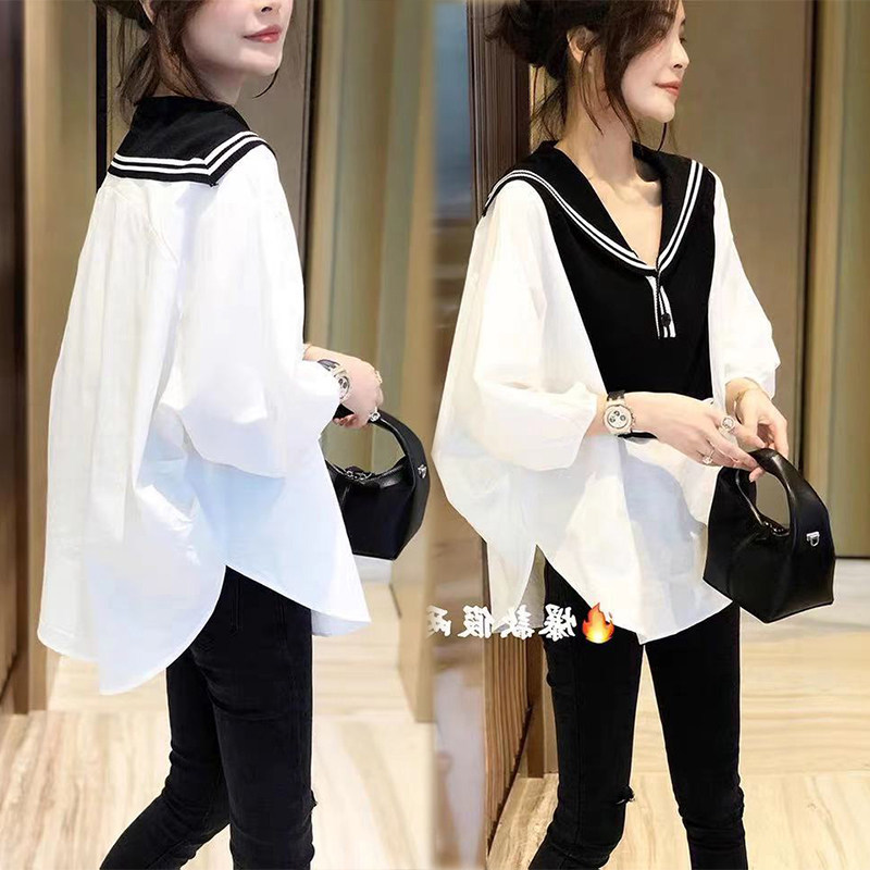 임산부 가을 정장 유행 스타일 2024 새로운 중간 길이 봄 탑 느슨한 인터넷 연예인 투피스 세트 봄 가을 스타일