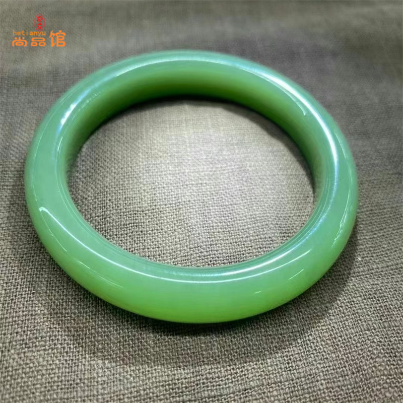 56圈口俄料碧玉镯7号坑老料收藏传家款阳绿碧玉手镯和田玉尚品馆