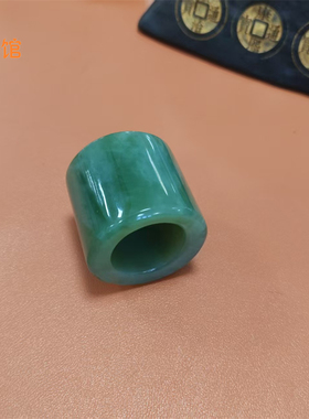 俄料碧玉扳指猫眼纹老坑料带结构天然和田玉粉绿扳指精品戒指指环