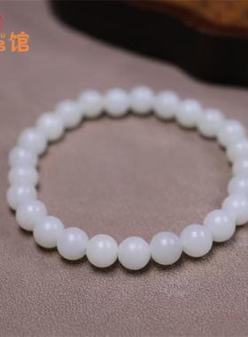 7mm圆珠羊脂玉手串新疆且末米达料白玉手链小素珠圈复古袖珍款