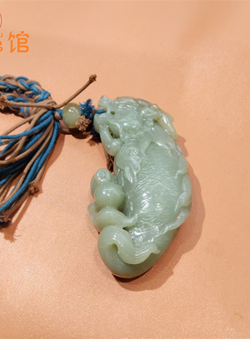 新疆和田玉糖青玉龙鱼手把件鲤跃龙门鱼龙变化手玩件超细腻