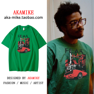 男女纯棉半袖 2024欧美t恤巴黎时尚 潮流ins绿色Fear意大利春夏薄款